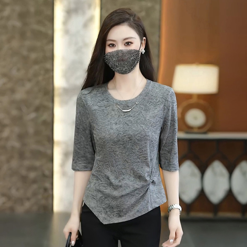 中袖T恤女秋季新款圆领修身上衣