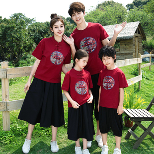 中秋国庆汉服亲子装母子2025新款红色母女一家三口四口新中式国风