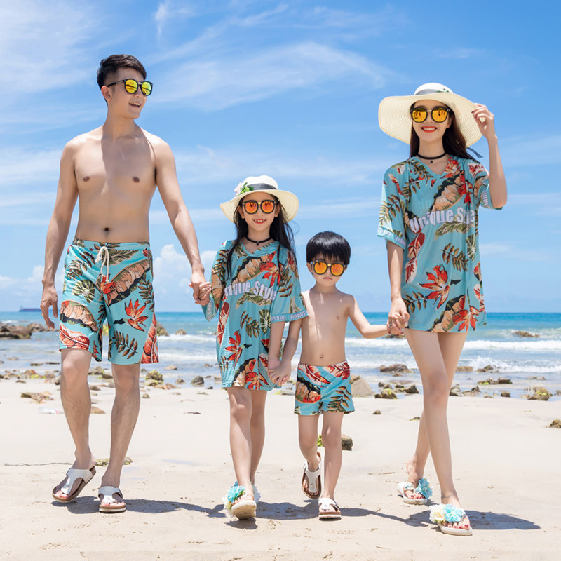 海边沙滩泳衣亲子母女泳装一家三口四口温泉度假分体母子装游泳装