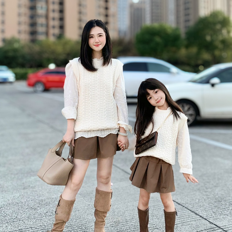 母女装2025新款秋季马甲毛衣一家三口四口母子洋气亲子装衬衣套装,童装/婴儿装/亲子装,亲子装/亲子时装,淘宝优惠券,粉丝福利购,淘宝优惠卷
