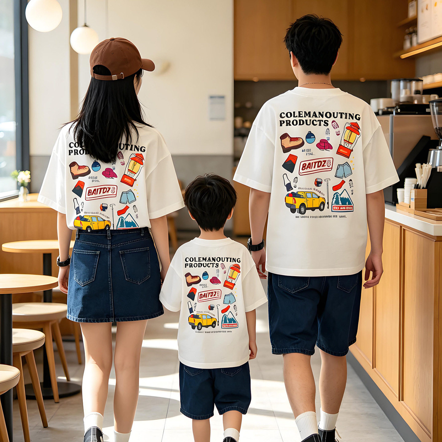 母女炸街高端亲子装一家四口2026新款网红洋气母子三纯棉短袖T恤