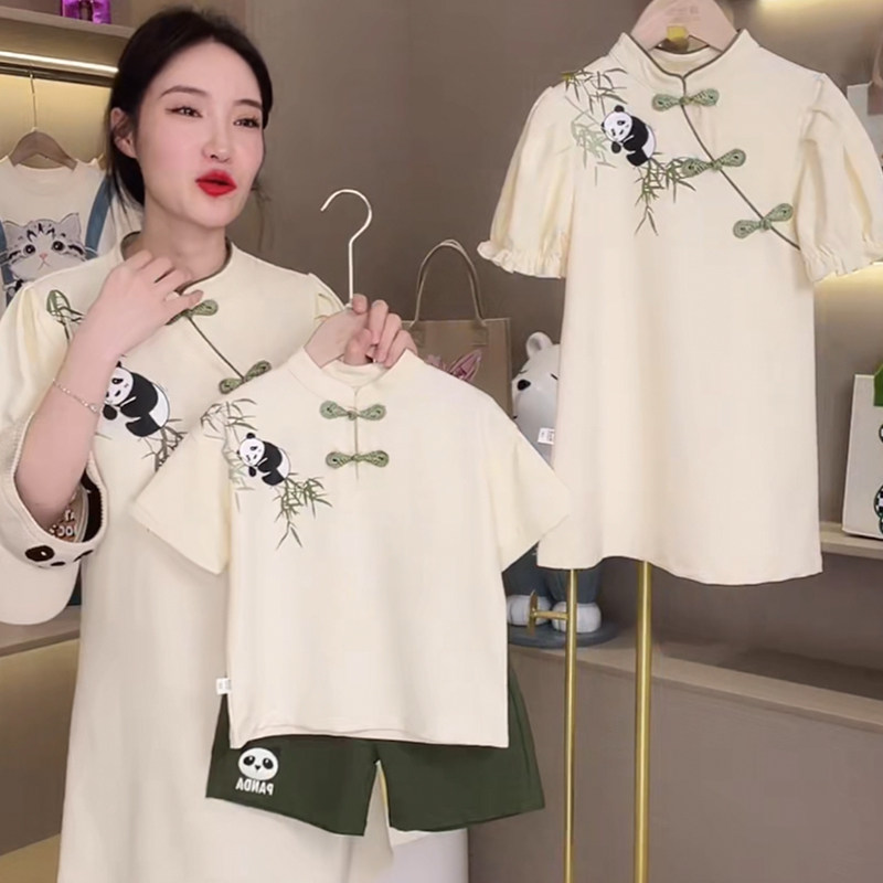 中国风汉服亲子装母女2026新款夏季一家三口母子旗袍洋气唐装套装