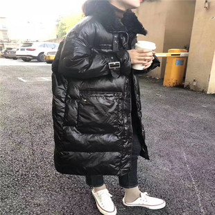 中长款面包2025秋冬新款羊羔毛领大口袋宽松加厚白鸭绒女羽绒服