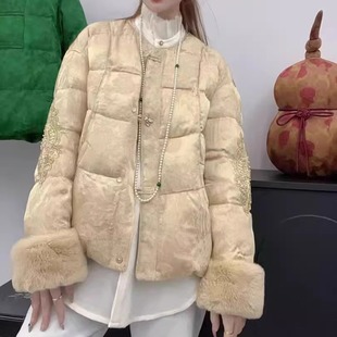 欧洲站25冬季新中式风重工刺绣羽绒服女短款立领白鸭绒保暖外套