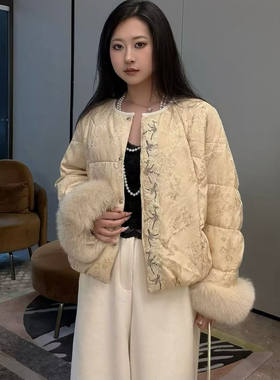 新中式短款提花拼接羽绒服女冬装
