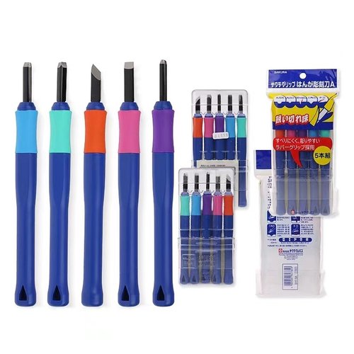 樱花木刻版画三角小圆刀套装