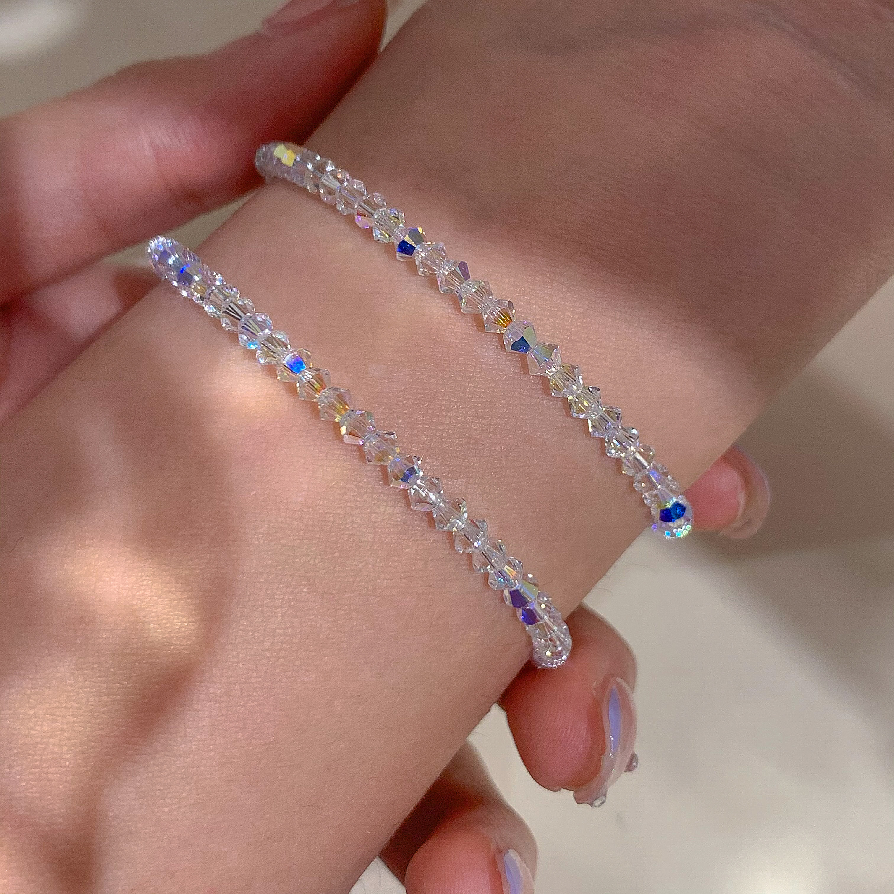 为晚 自制奥地利施家白水晶手链轻奢小众精致细小串珠设计感手串