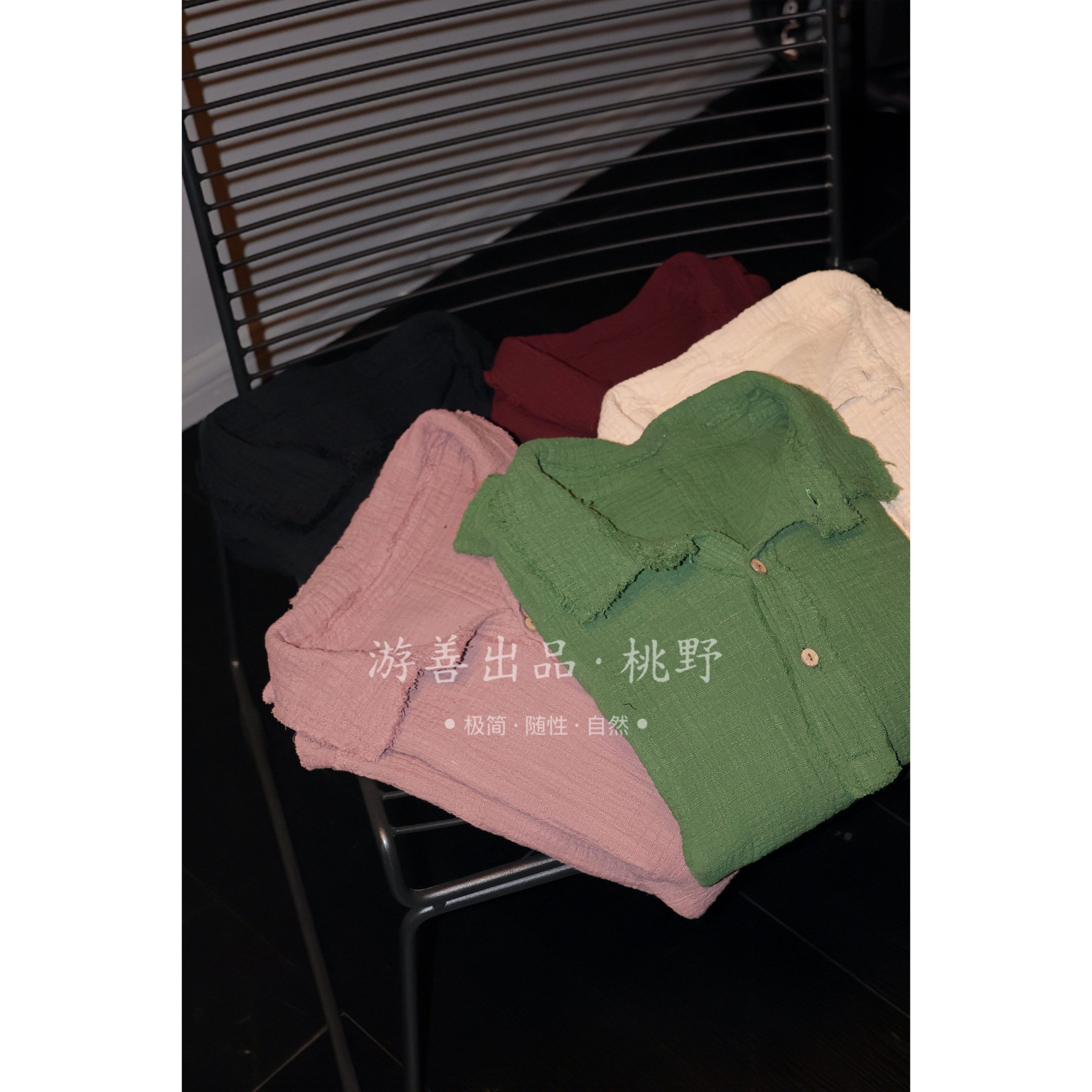 双织麻来去缝翻领上衣长70胸144