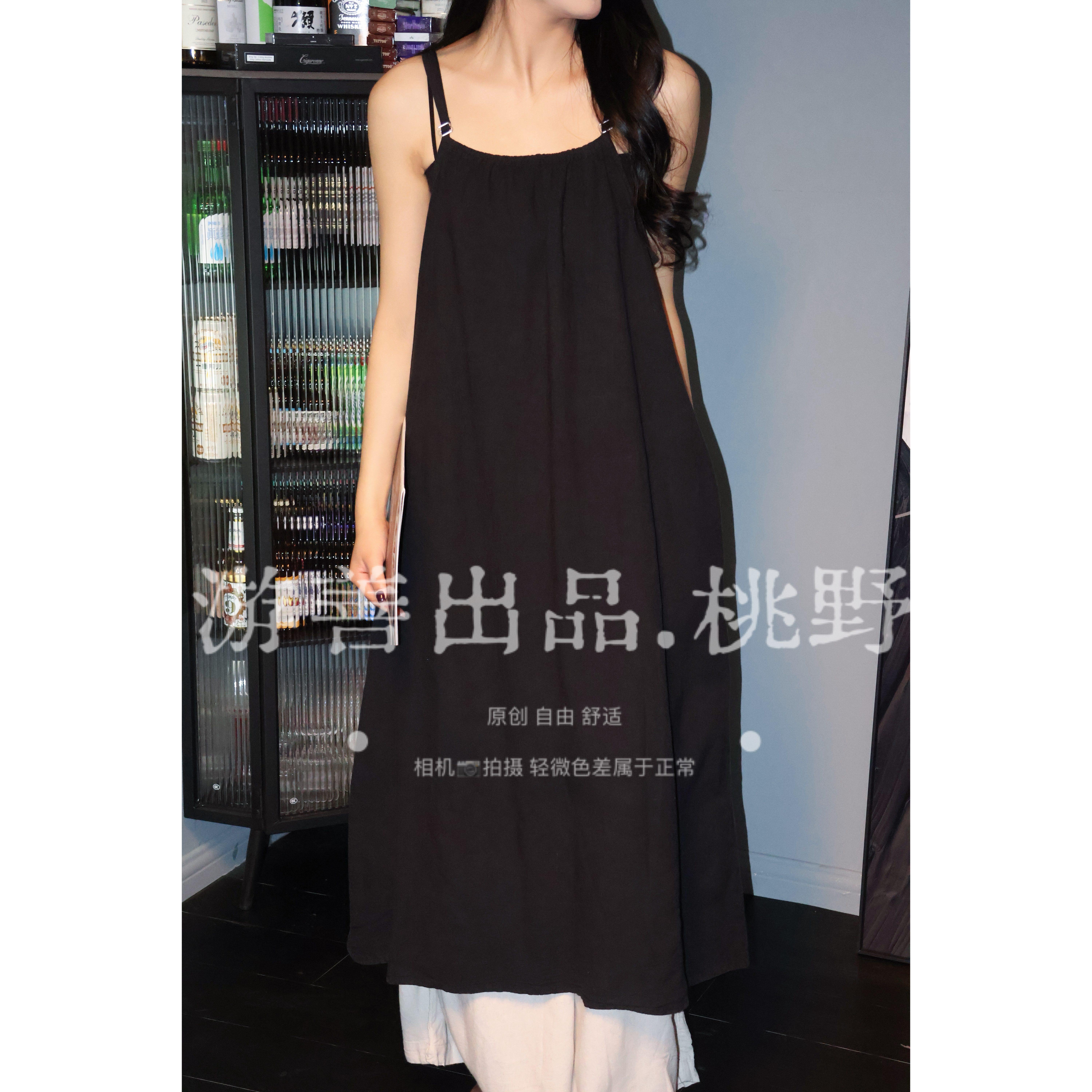 26年春夏文艺薄款女宽松无袖松紧吊带连衣裙   衣长122胸围132