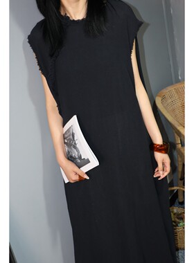 26年夏季新款背心裙原创磨毛做旧亚麻无袖连衣裙sx胸围142衣长128