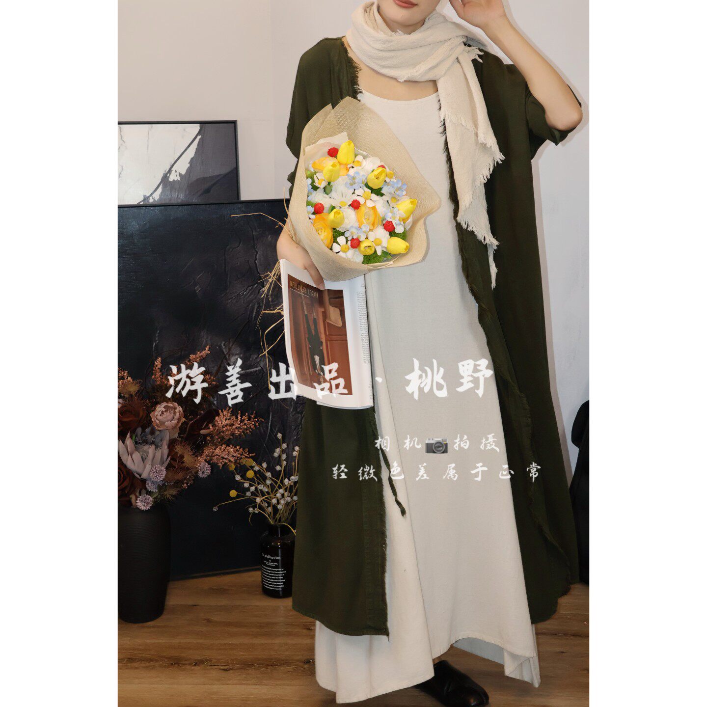 26年秋冬新款亚麻开衫长款外套茶寂风扎染炒色袍子 长120 胸150