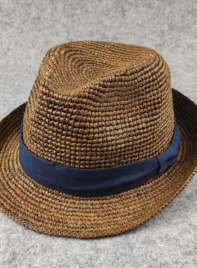 拉菲草礼帽休闲时尚爵士帽大帽檐大头草帽情侣款女帽大码男帽夏天