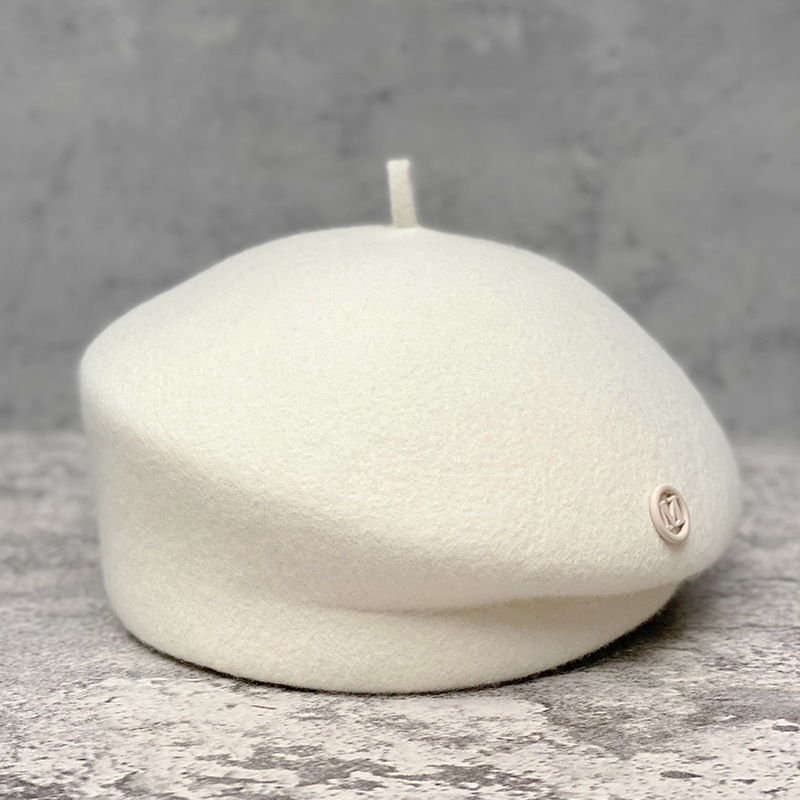 韩国款白色贝雷帽子女名媛轻奢画家帽秋冬英伦蓓蕾帽羊毛呢礼帽潮