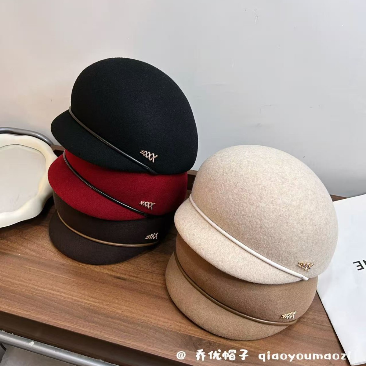 韩国小香贝雷帽骑士帽羊毛呢鸭舌帽礼帽黑色马术帽子文艺淑女帽冬