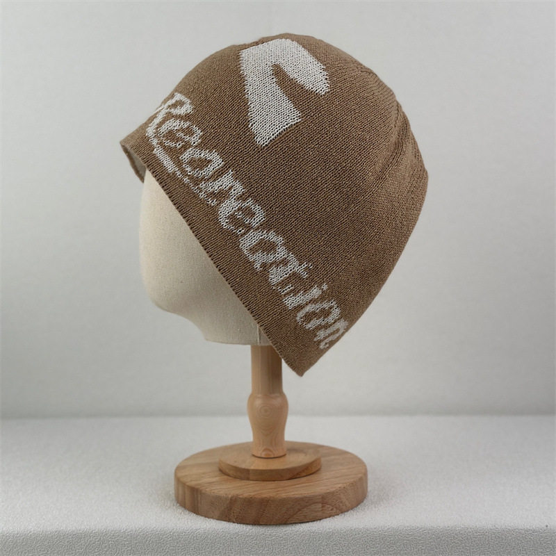 韩版小众个性字母提花帽子女明星同款高级感毛线冷帽休闲百搭帽潮