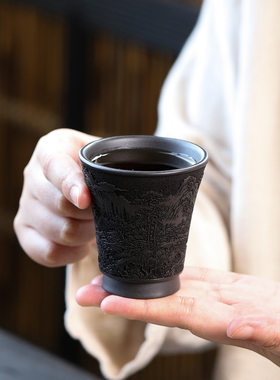 宜兴原矿石黄紫砂品茗杯大容量