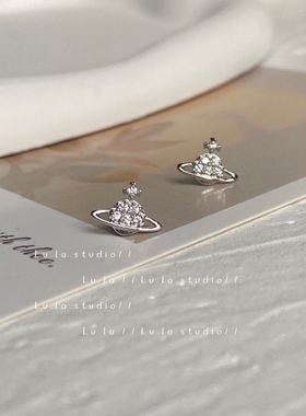 Lula.studio | 925银针微镶锆石小土星耳钉小巧精致满钻简约耳饰