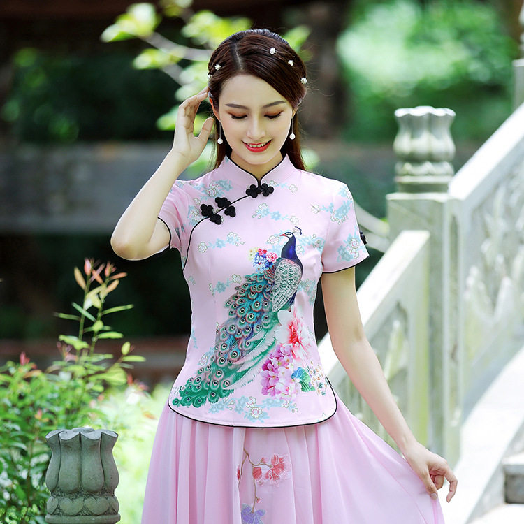 夏季女士年轻款改良旗袍 修身短旗袍立领上衣中式唐装女厂家直销