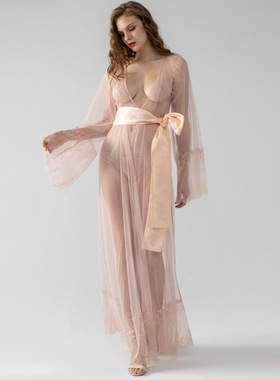 sexy跨境蕾丝网纱拼接透视性感内衣居家晚礼服长款睡衣睡裙79615