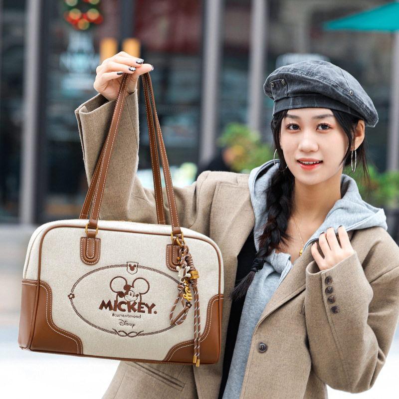潮流少女包包学生休闲腋挎包迪士尼米奇时尚帆布包女士经典手提包