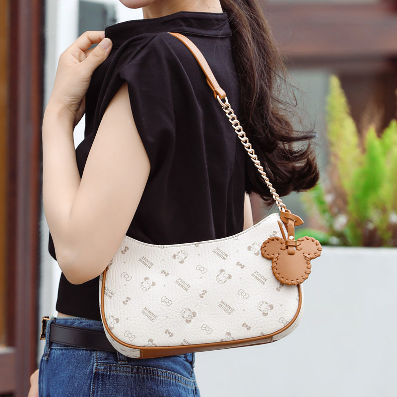 迪士尼少女腋挎包 米奇印花时尚淑女手提包女士百搭斜挎小皮质包