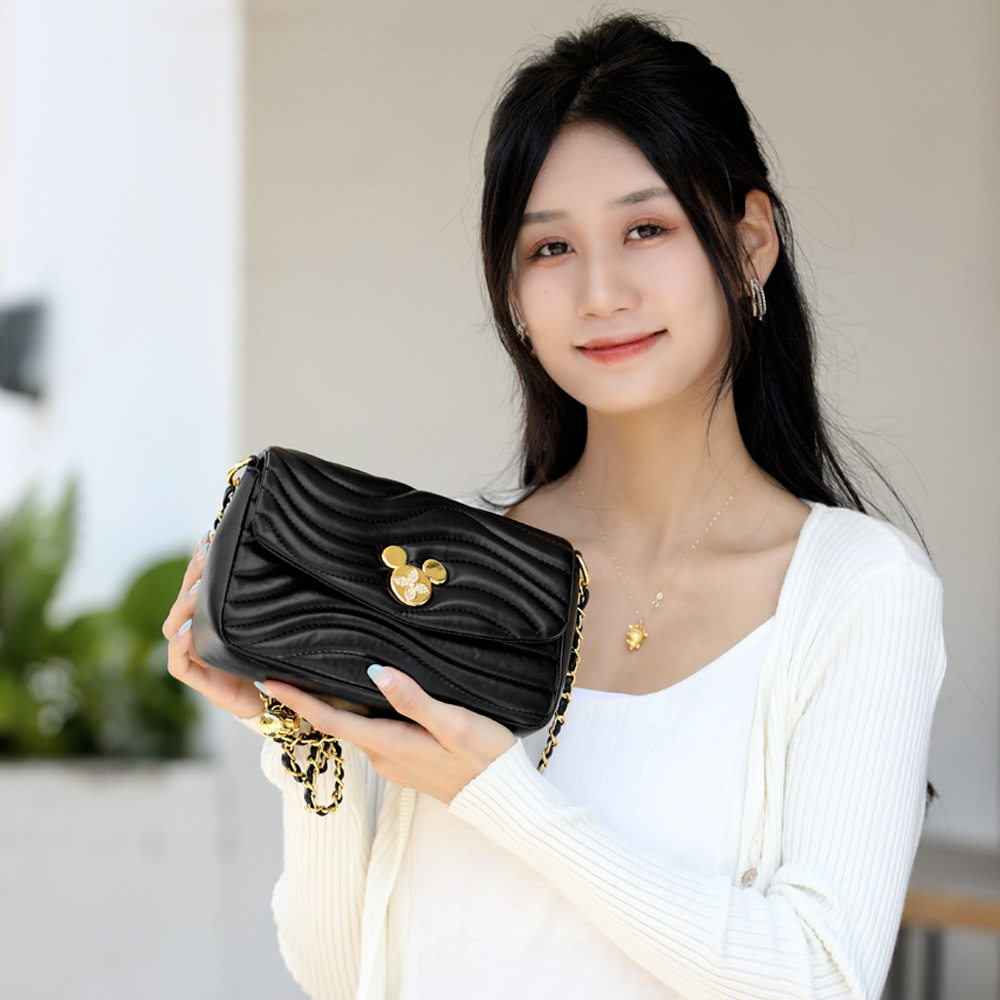 学生少女时尚皮质女包 横款小挎包迪士尼米奇包女士简约肩斜挎包