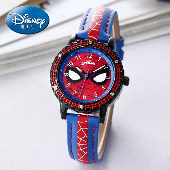 新款迪士尼蜘蛛侠手表儿童男生夜光表小学生防水电子表指针式正品
