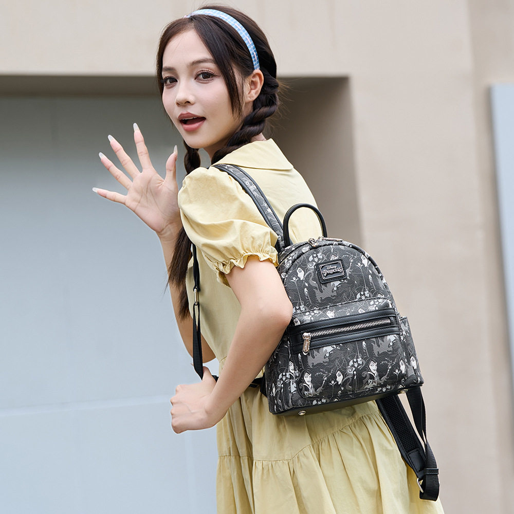 迪士尼公主女生双肩小背包 暗夜女王印花双肩包女士旅行出玩背包