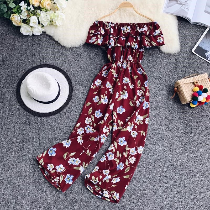 海边度假双层荷叶边一字领露肩收腰口袋阔腿7分被沙滩连体裤2019|ruв категории Женская одежда, брюки, брюки - от Buy2taobao.com для оказания профессиональной услуги покупки агента Taobao