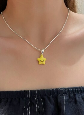 S925纯银微笑奶黄小星星吊坠项链新款甜美小众设计爆款可爱ins