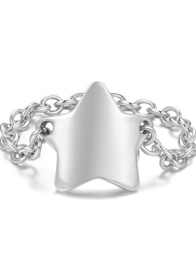 S925纯银镌刻五角星戒指 光面可激光图案字印小众设计感链条闭口