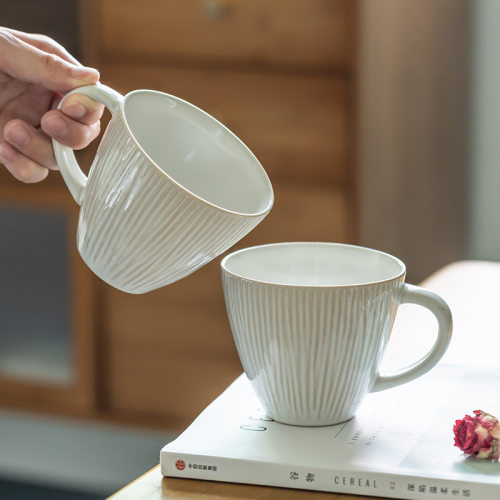 复古浮雕陶瓷马克杯办公室咖啡杯家用创意杯子简约喝水杯客厅茶杯