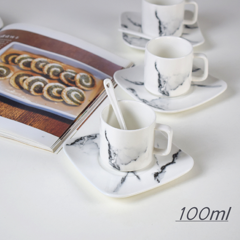 北欧大理石纹陶瓷咖啡杯套装浓缩咖啡杯下午茶杯碟espresso100ml