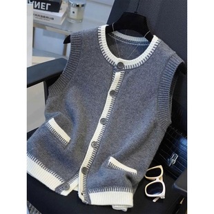 欧货羊毛马甲女开衫外套休闲气质款100羊毛衫无袖坎肩外穿针织衫