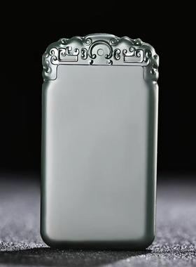 和田玉青玉塔青一细料平安无事玉牌吊坠 男士刻字复古个性黑色