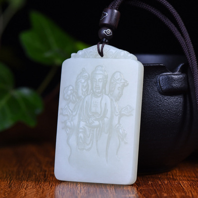 正品和田玉精雕吉祥三圣事业有成