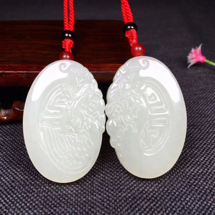 正品和田玉龙凤呈祥雕刻龙凤对牌吉祥如意万事顺遂挂件牌子吊坠