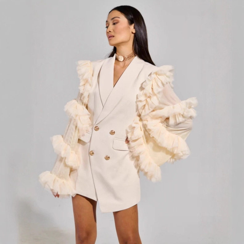 小众外套女25秋季新款修身立体设计重工收腰气质中长款西装连衣裙