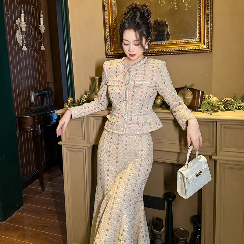 2025秋冬装新款女小香风气质外套上衣高腰鱼尾半身裙两件套50626