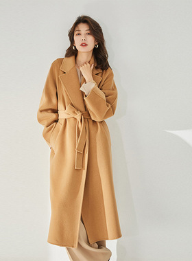 盛宏严选25秋冬新款M家双面呢翻领珠边线羊毛长款大衣外套女11219