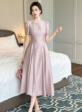 紫色连衣裙2025夏季新款女名媛千金设计感镂空收腰大摆长裙80219