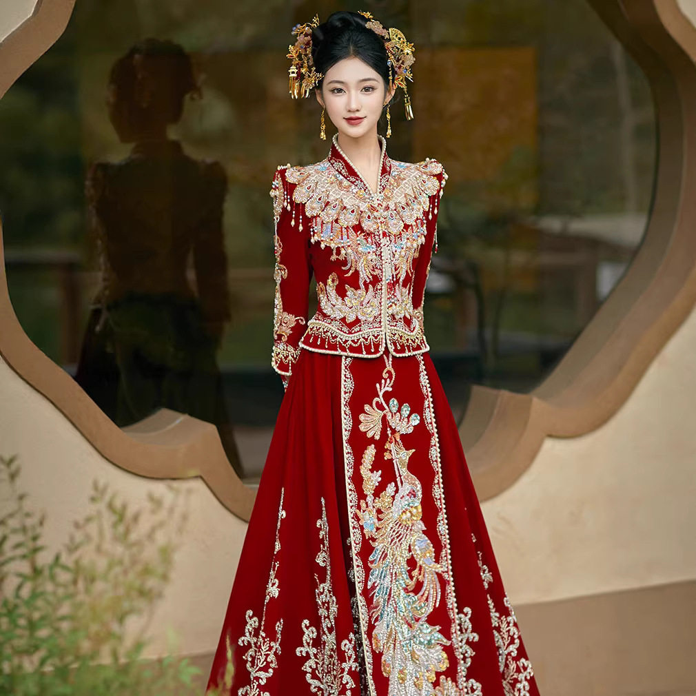 丝绒秀禾服婚服2026新款新娘结婚嫁衣重工修身礼服敬酒服出阁秀和
