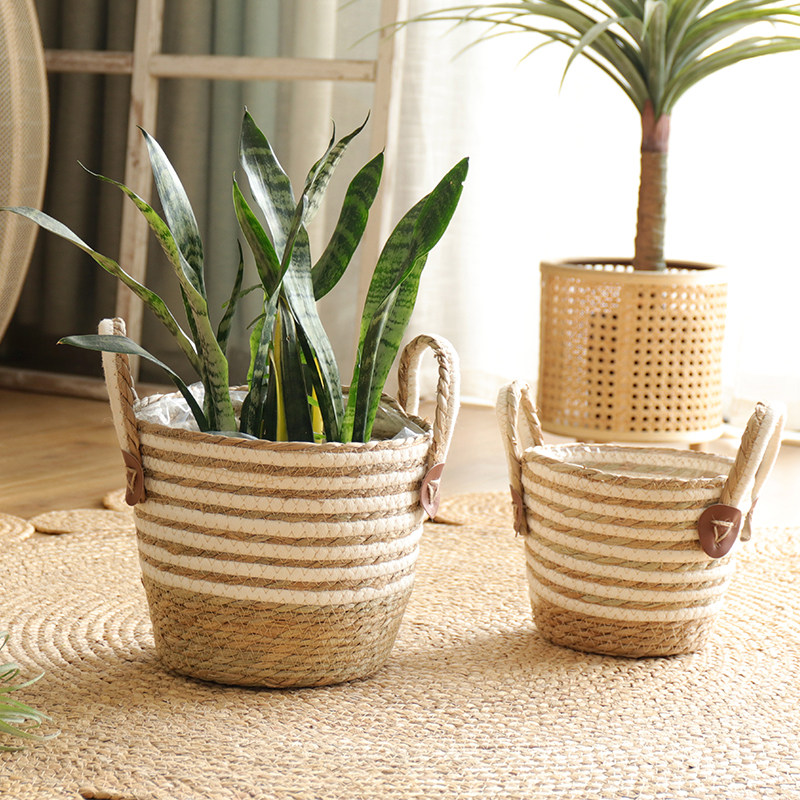 北欧风藤编草编花盆手工编织花篮绿植绿萝套盆田园风居家盆栽装饰,家居饰品,花篮,淘宝优惠券,粉丝福利购,淘宝优惠卷