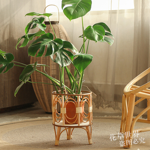 北欧藤编落地花架花盆塑藤编织花篮绿植套盆家居客厅阳台装饰花