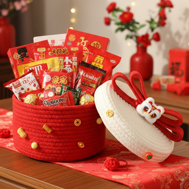 新年礼盒包装马年2026饼干坚果伴手礼篮干货国风竹编提篮礼品盒空,收纳整理,收纳筐,淘宝优惠券,粉丝福利购,淘宝优惠卷