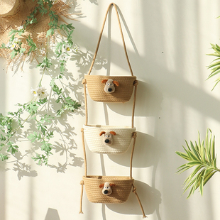 卡通棉线绳壁挂收纳篮编织储物袋客厅玄关宿舍零食杂物收纳篮挂墙