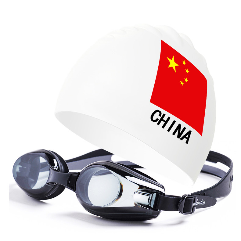 男女中国队泳帽训练帽长短发女款时尚潮竞赛游泳套装黑白国旗舒适