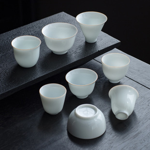德化白瓷影青主人杯手工薄胎客杯茶杯功夫茶杯家用喝茶品茗杯中式