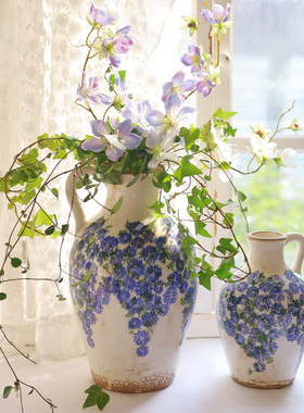 青花瓷花瓶复古陶瓷花瓶做旧冰裂纹花瓶水培花器家居装饰网红摆件