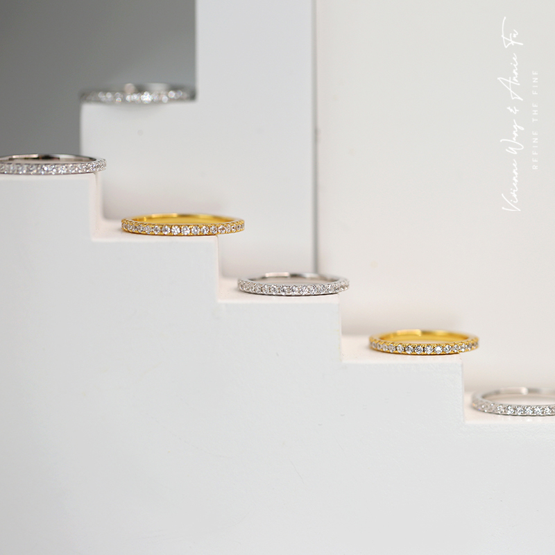 升级版满钻纯银白金尺寸可选戒指